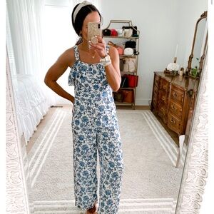 NWT- Loft Trellis blue and white floral jumpsuit.